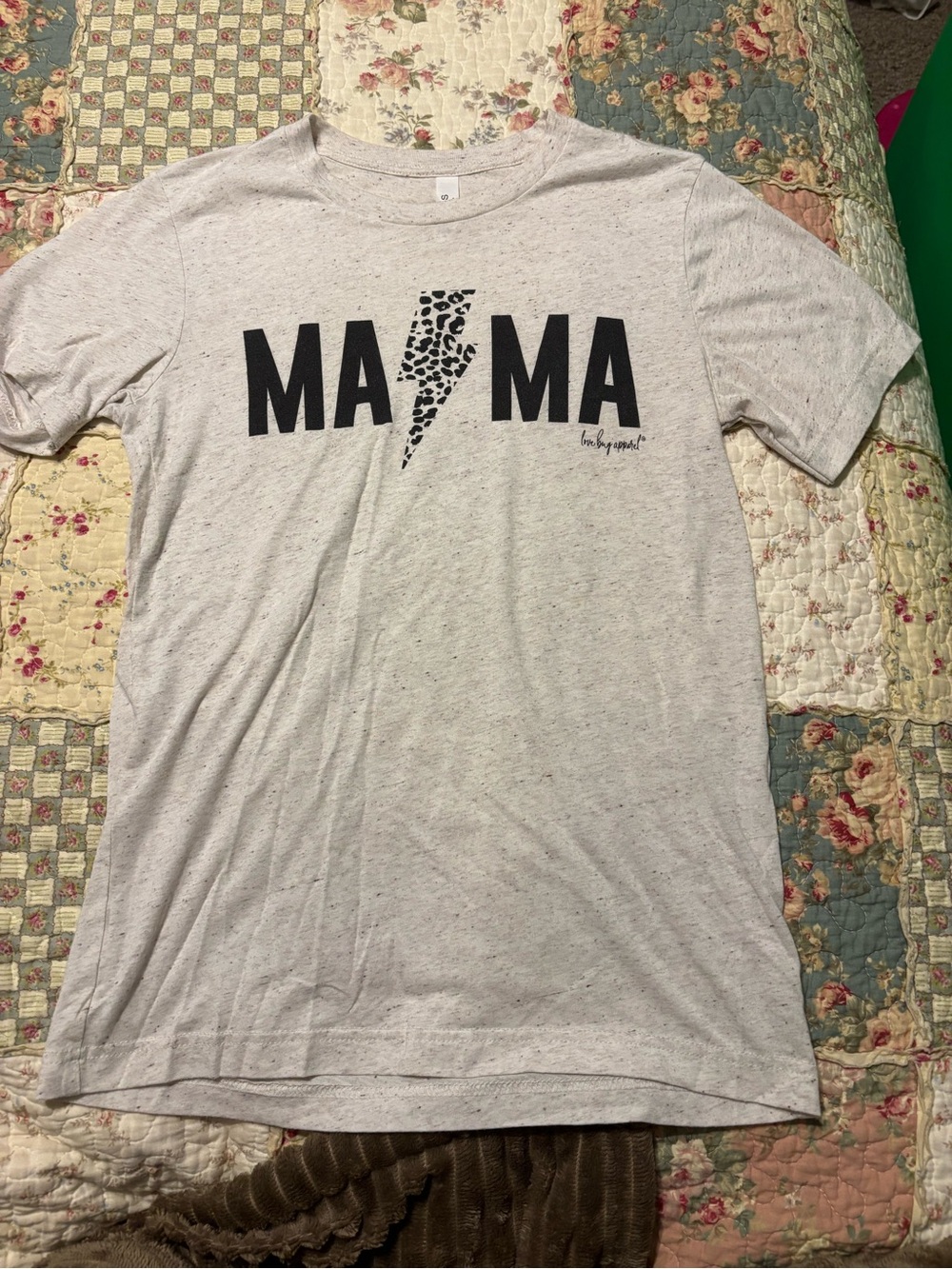 Bella Canvas Light Heather Gray 'MAMA' Tee with Leopard Lightning Small